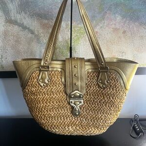 Rare Michael Kors Antique Gold Woven Wicker Tote